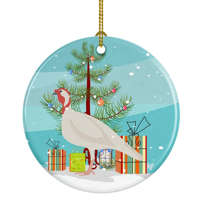 Beltsville Small White Turkey Hen Christmas Ornament - Round Ceramic Ornament  Artist-Designed Keepsake Decoration BB9356CO1