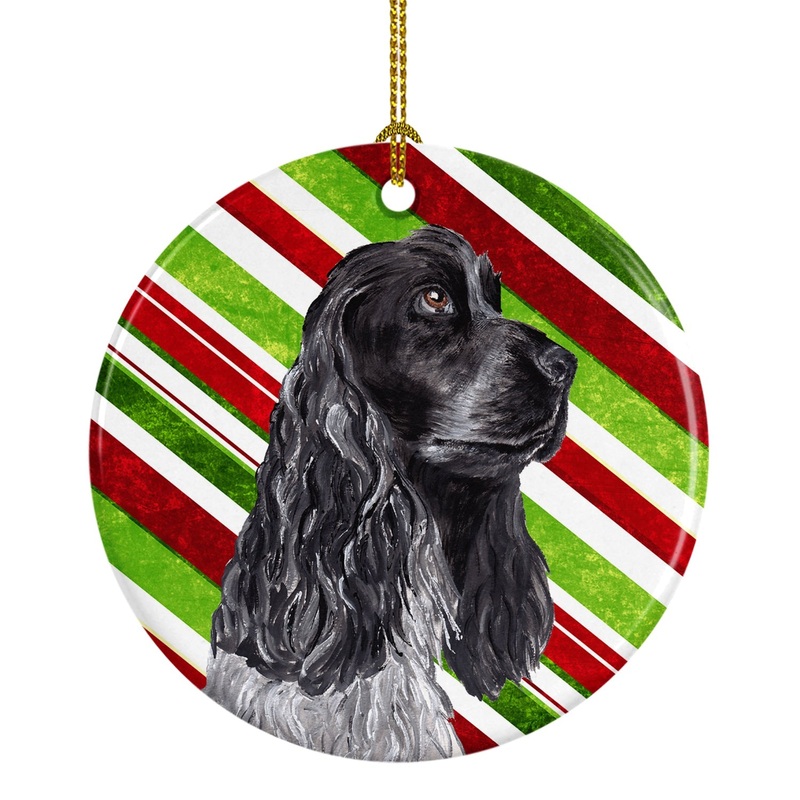 Black Cocker Spaniel Candy Cane Christmas Ceramic Ornament SC9610CO1