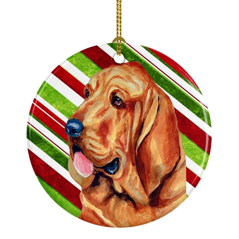 Bloodhound Candy Cane Holiday Christmas Ornament - Round Ceramic Ornament  Artist-Designed Keepsake Decoration LH9241