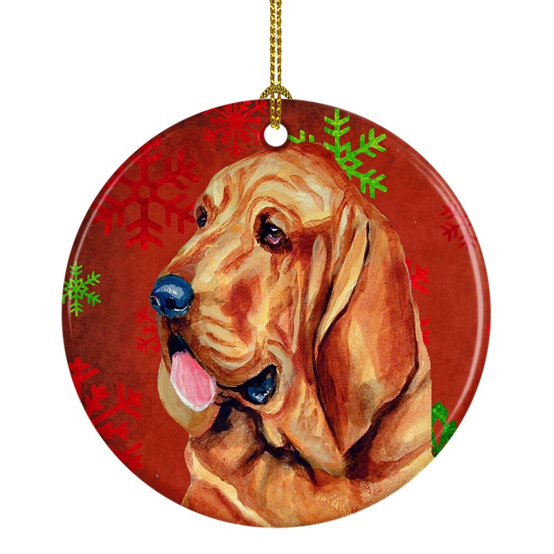 Bloodhound Red Snowflake Holiday Christmas Ornament - Round Ceramic Ornament  Artist-Designed Keepsake Decoration LH9331