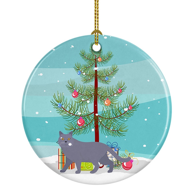 British Shorthair #1 Cat Merry Christmas Ornament - Round Ceramic Ornament  Artist-Designed Keepsake Decoration