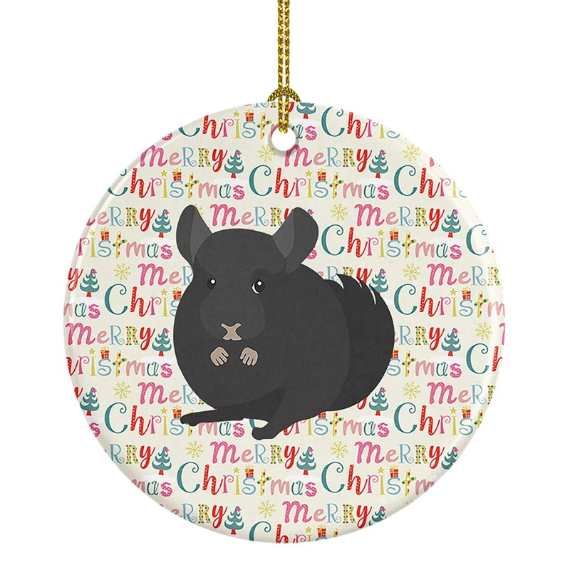 Charcoal Chinchilla Christmas Ceramic Ornament
