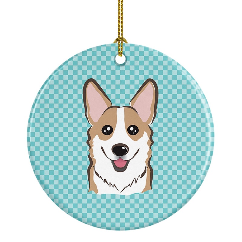 Checkerboard Blue Corgi Ceramic Ornament BB1191CO1