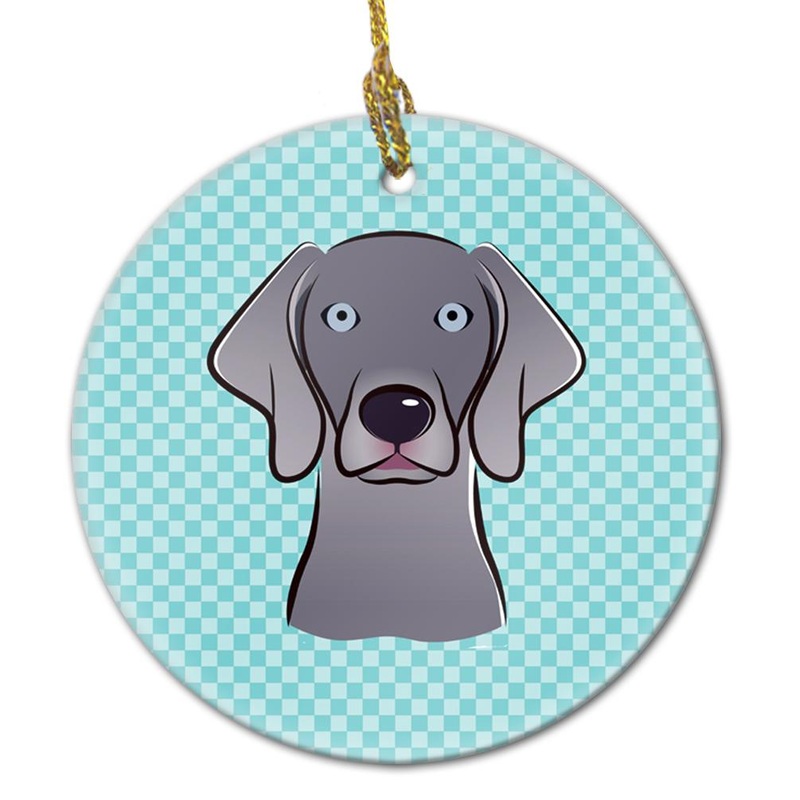 Checkerboard Blue Weimaraner Ceramic Ornament BB1169CO1