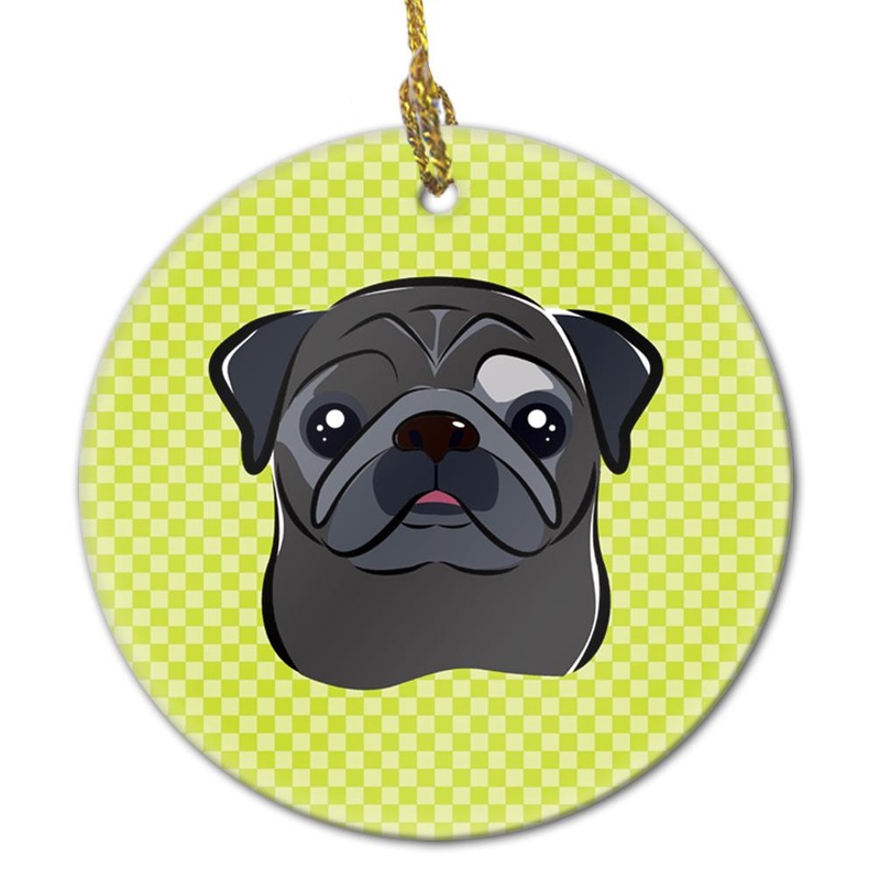 Checkerboard Lime Green Black Pug Ceramic Ornament BB1325CO1