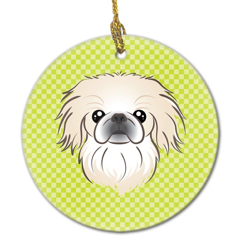 Checkerboard Lime Green Pekingese Ceramic Ornament BB1283CO1