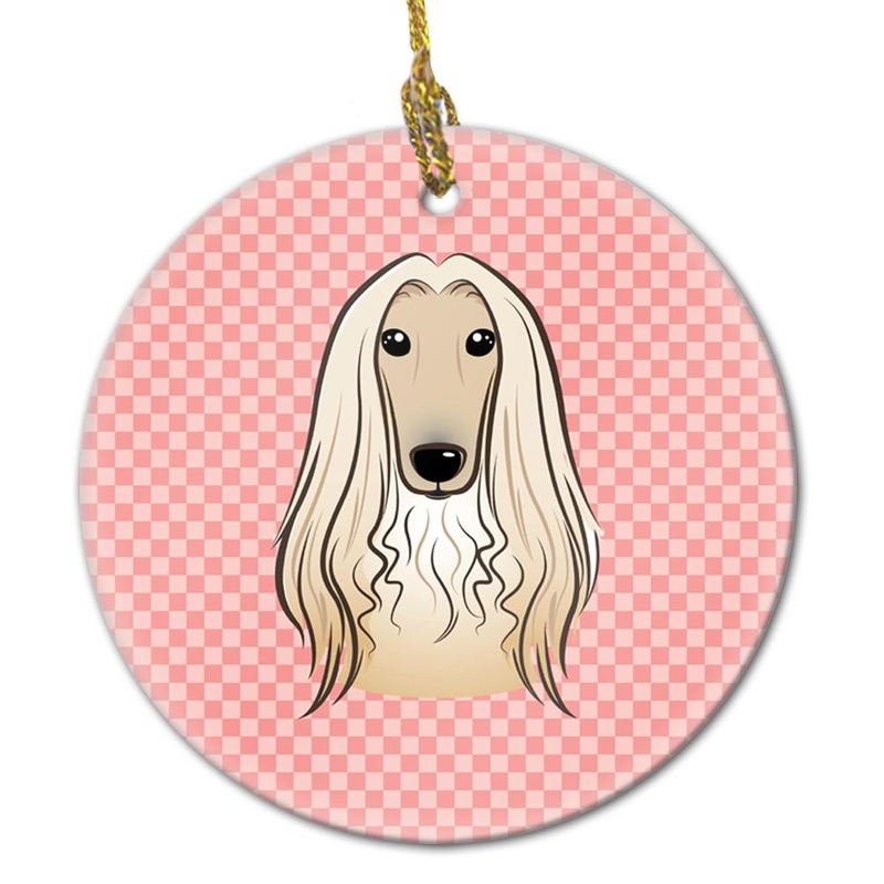 Checkerboard Pink Afghan Hound Ceramic Ornament BB1244CO1