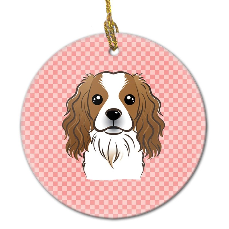 Checkerboard Pink Cavalier Spaniel Ceramic Ornament BB1224CO1