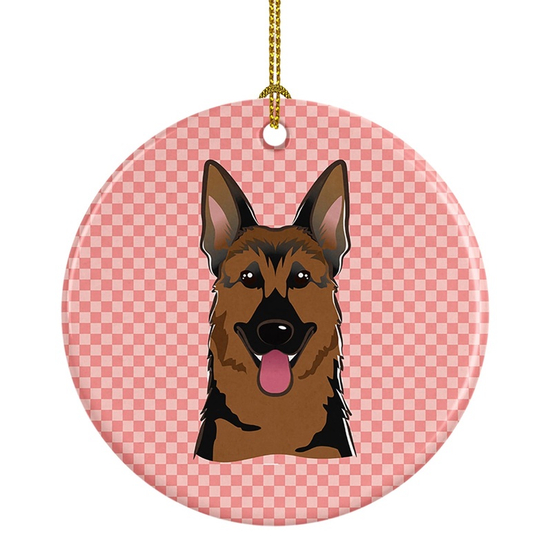 Checkerboard Pink German Shepherd Ceramic Ornament BB1211CO1