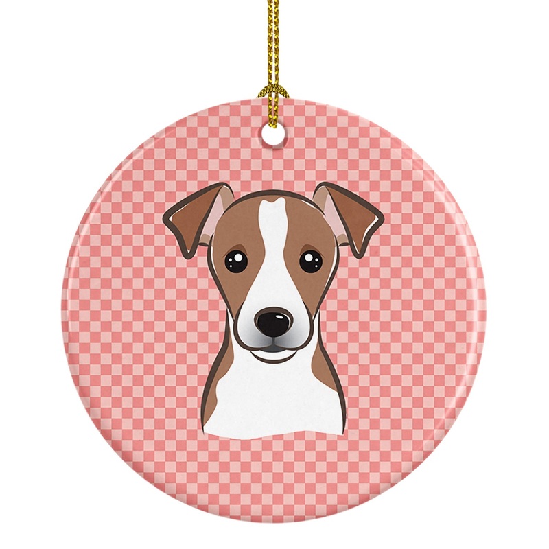 Checkerboard Pink Jack Russell Terrier Ceramic Ornament BB1260CO1