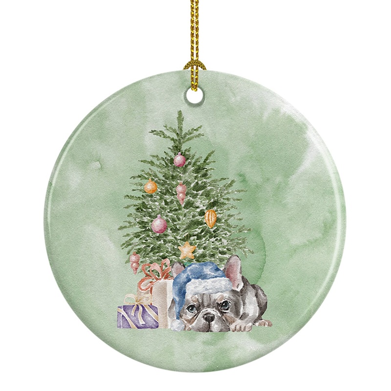 Christmas French Bulldog Black #1 Ornament - Round Ceramic Ornament  Artist-Designed Keepsake Decoration