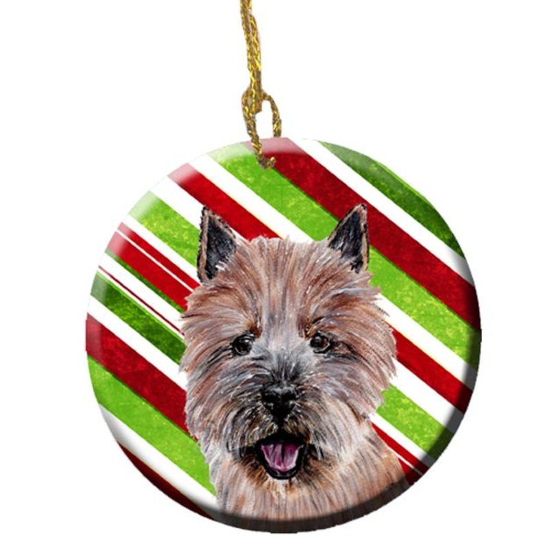 Norwich Terrier Candy Cane Christmas Ornament - Round Ceramic Ornament  Artist-Designed Keepsake Decoration SC9806CO1