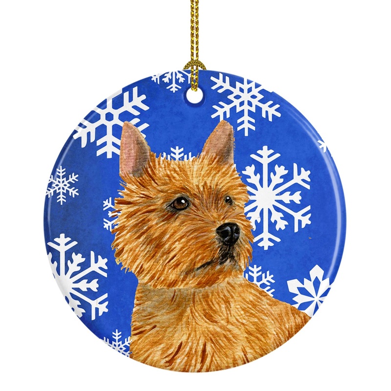 Norwich Terrier Winter Snowflakes Holiday Christmas Ornament - Round Ceramic Ornament  Artist-Designed Keepsake Decoration SS4637
