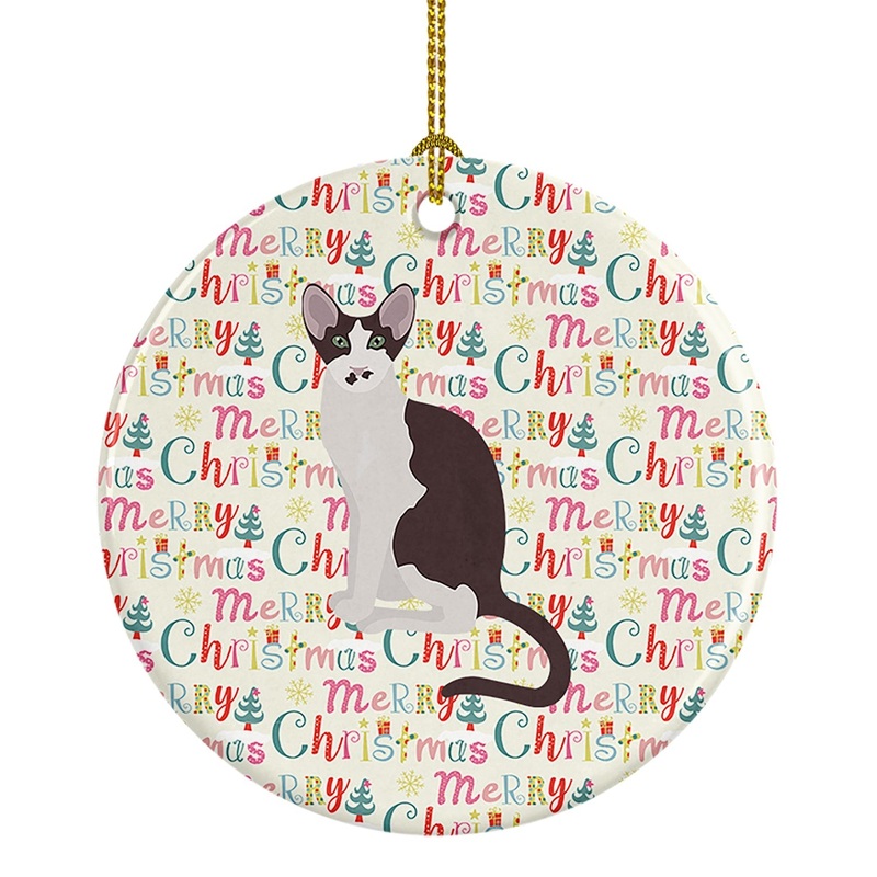 Oriental Bicolor Cat Christmas Ceramic Ornament