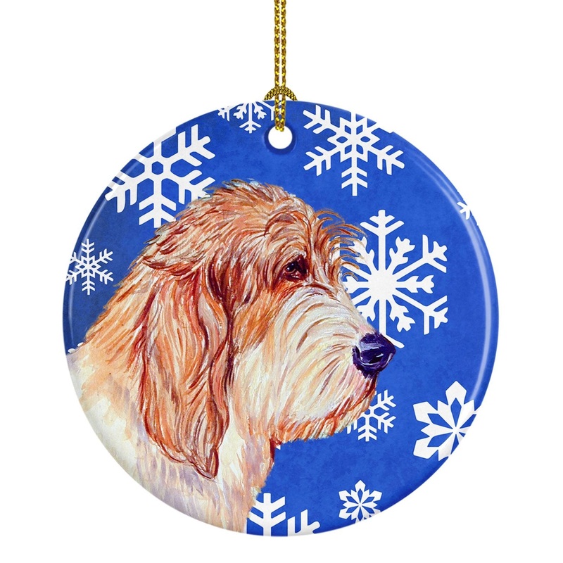 Petit Basset Griffon Vendeen Winter Snowflake Holiday Ornament - Round Ceramic Ornament  Artist-Designed Keepsake Decoration LH9307