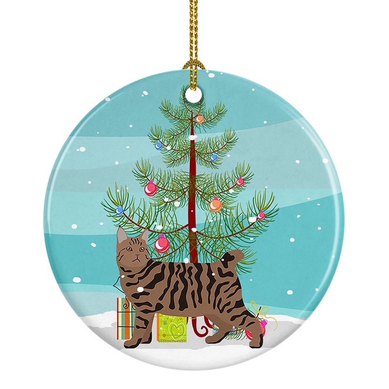 Pixie Bob #3 Cat Merry Christmas Ornament - Round Ceramic Ornament  Artist-Designed Keepsake Decoration