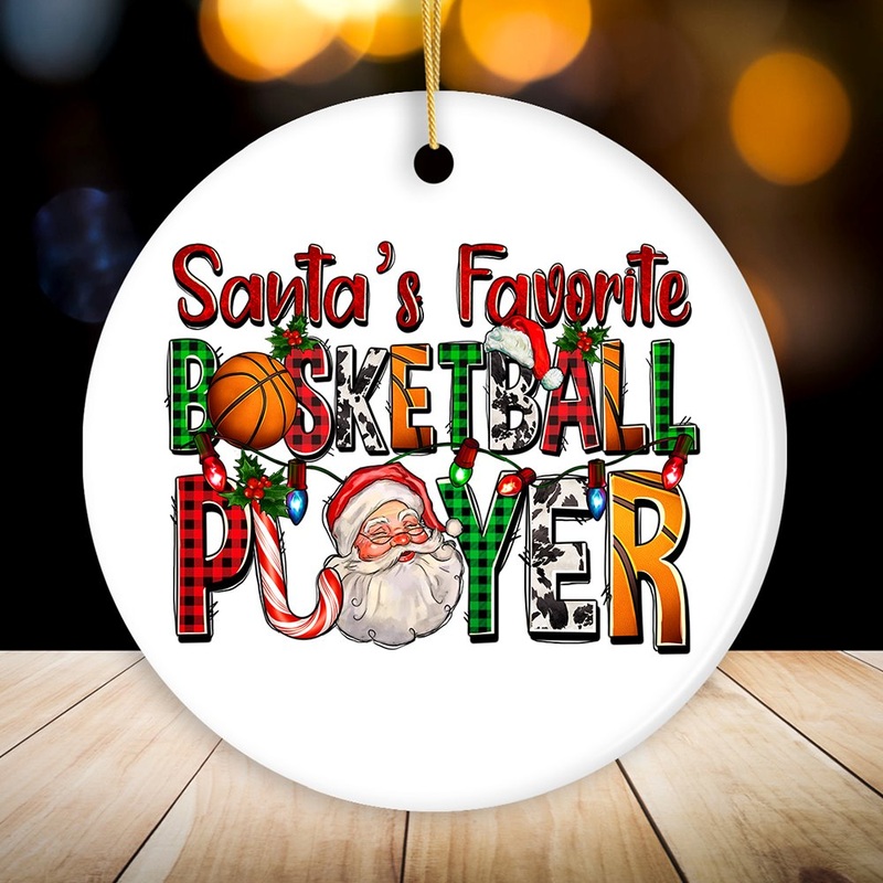 Santas Favorite Basketball Player Plaid Christmas Ornament, Athelete Gift