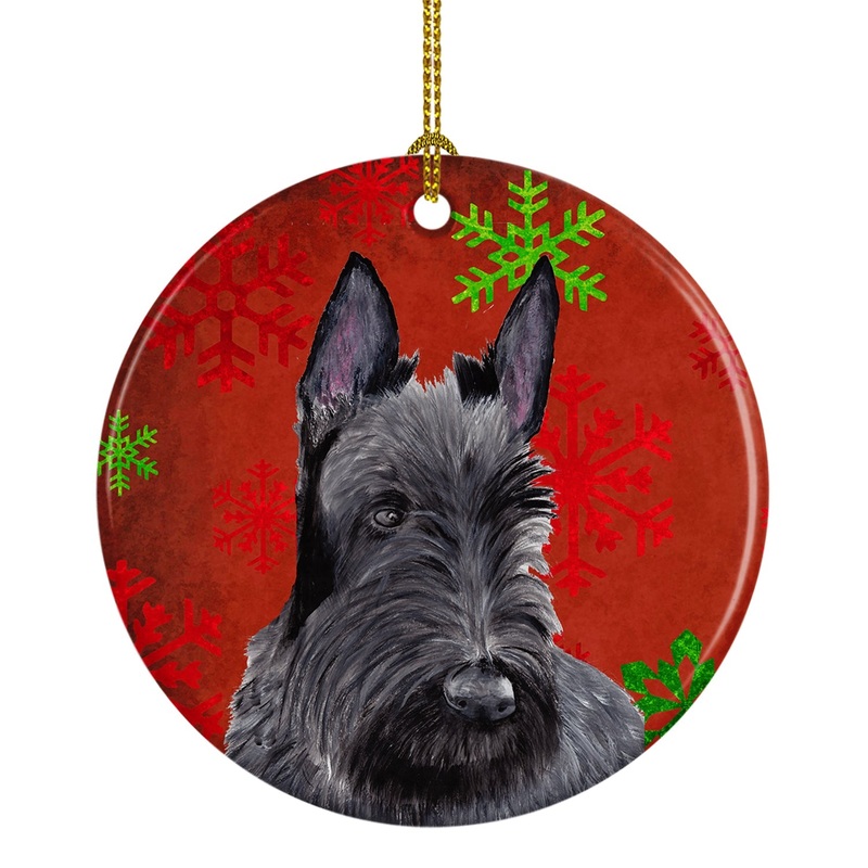 Scottish Terrier Red Snowflakes Holiday Christmas Ornament - Round Ceramic Ornament  Artist-Designed Keepsake Decoration SC9426