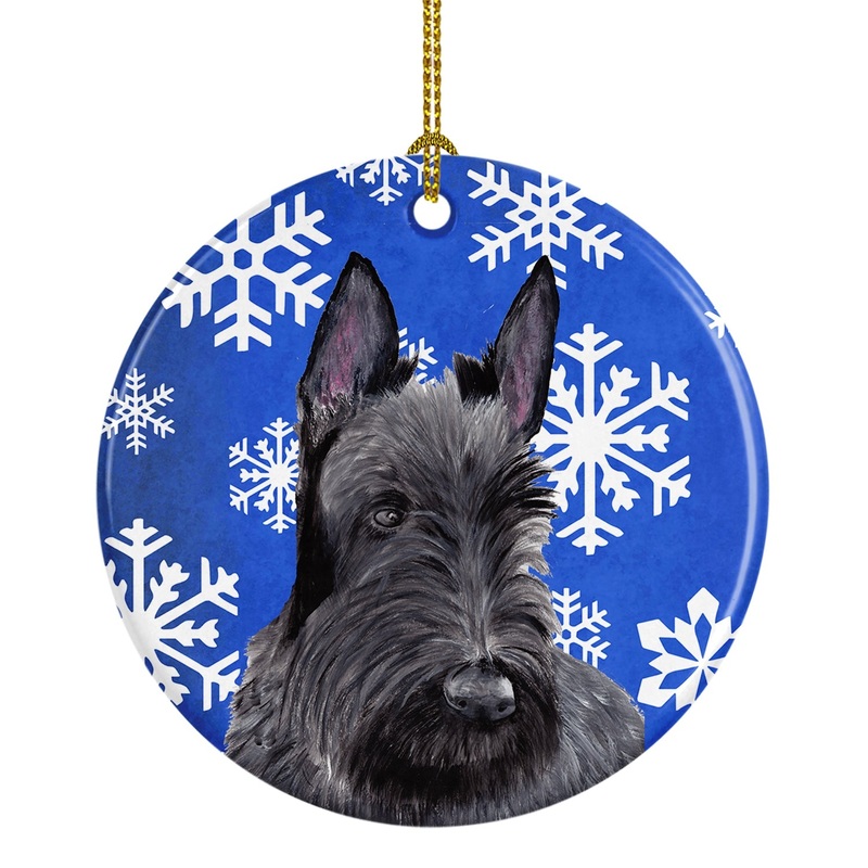 Scottish Terrier Winter Snowflakes Holiday Ornament - Round Ceramic Ornament  Artist-Designed Keepsake Decoration SC9386