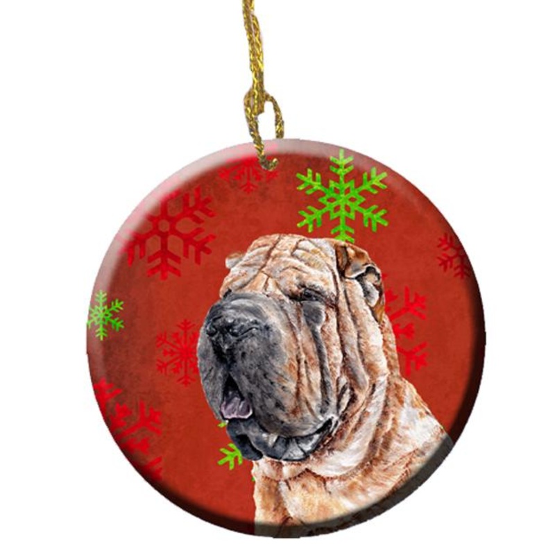 Shar Pei Red Snowflakes Holiday Ornament - Round Ceramic Ornament  Artist-Designed Keepsake Decoration SC9743CO1