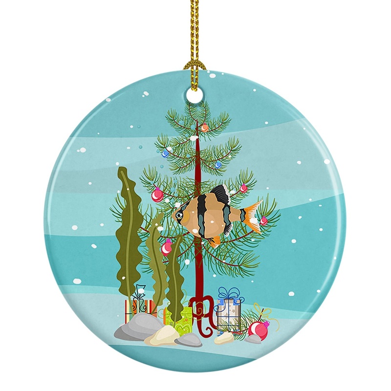 Tiger Barb Merry Christmas Ornament - Round Ceramic Ornament  Artist-Designed Keepsake Decoration