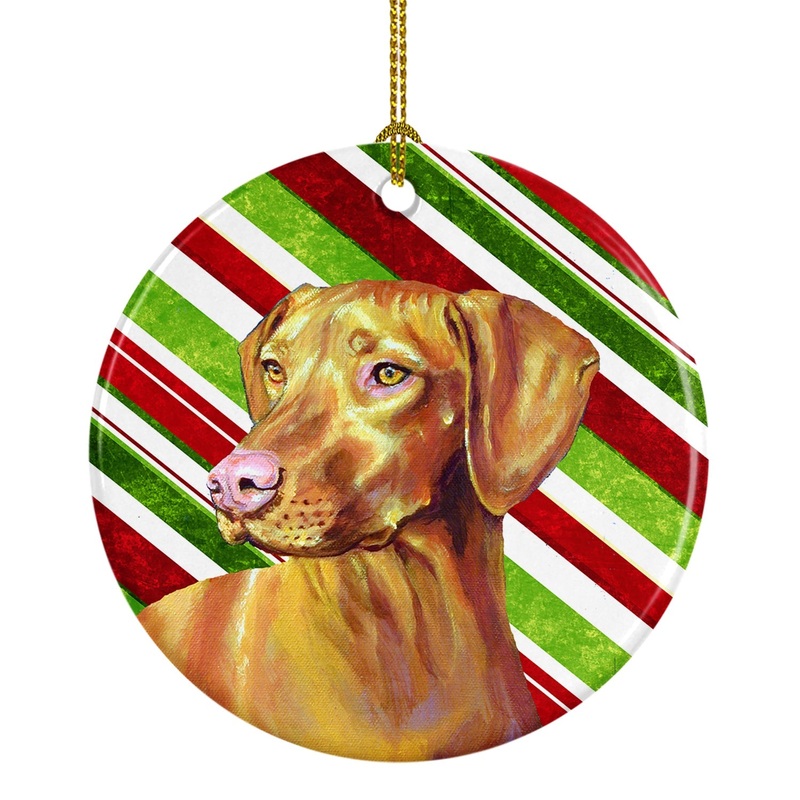 Vizsla Candy Cane Holiday Christmas Ornament - Round Ceramic Ornament  Artist-Designed Keepsake Decoration LH9235