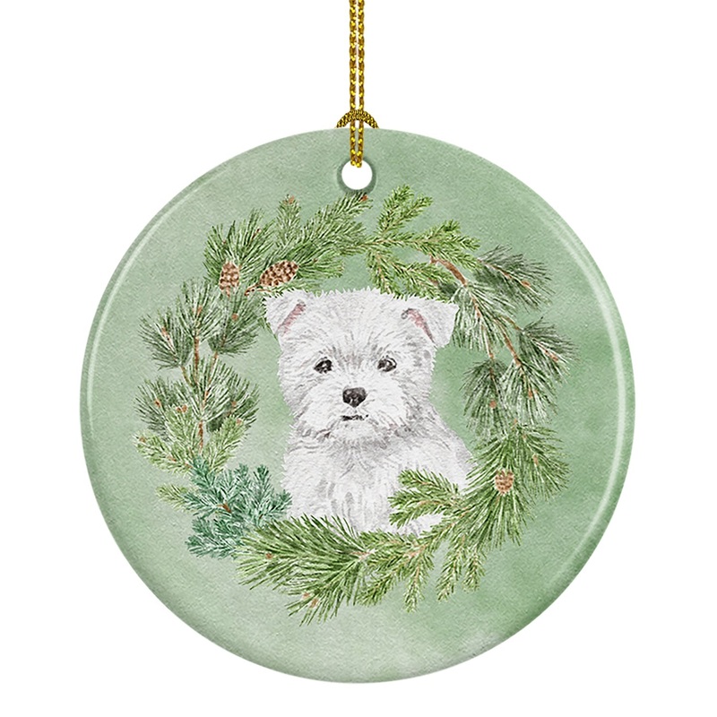 West Highland White Terrier Puppy Christmas Wreath Ceramic Ornament