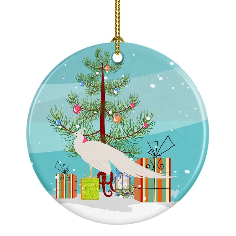 White Peacock Peafowl Christmas Ornament - Round Ceramic Ornament  Artist-Designed Keepsake Decoration BB9293CO1
