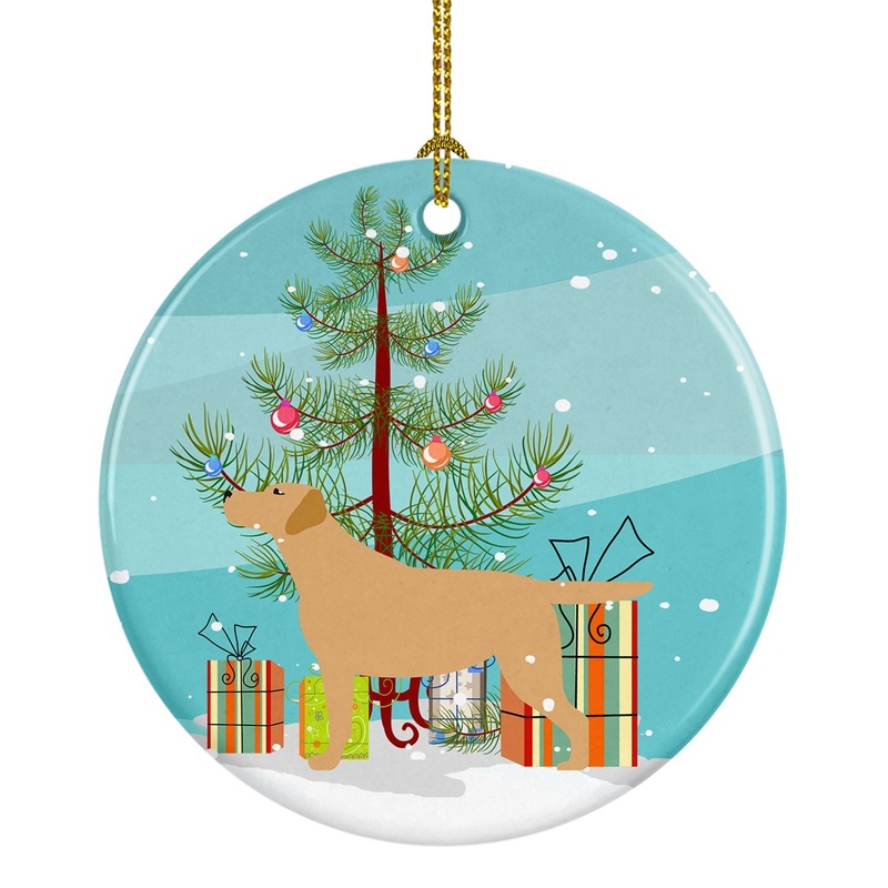 Yellow Labrador Retriever Merry Christmas Tree Ornament - Round Ceramic Ornament  Artist-Designed Keepsake Decoration BB2915CO1