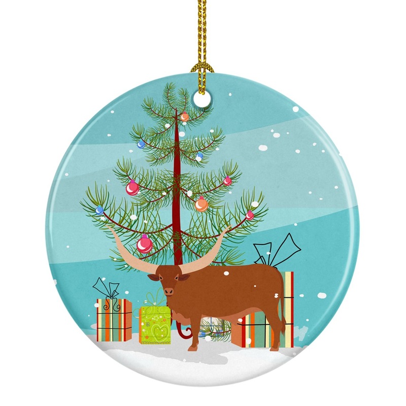 Ankole-Watusu Cow Christmas Ornament - Round Ceramic Ornament  Artist-Designed Keepsake Decoration BB9190CO1