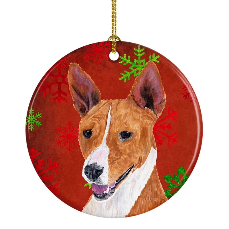 Basenji Red Snowflakes Holiday Christmas Ornament - Round Ceramic Ornament  Artist-Designed Keepsake Decoration SC9427