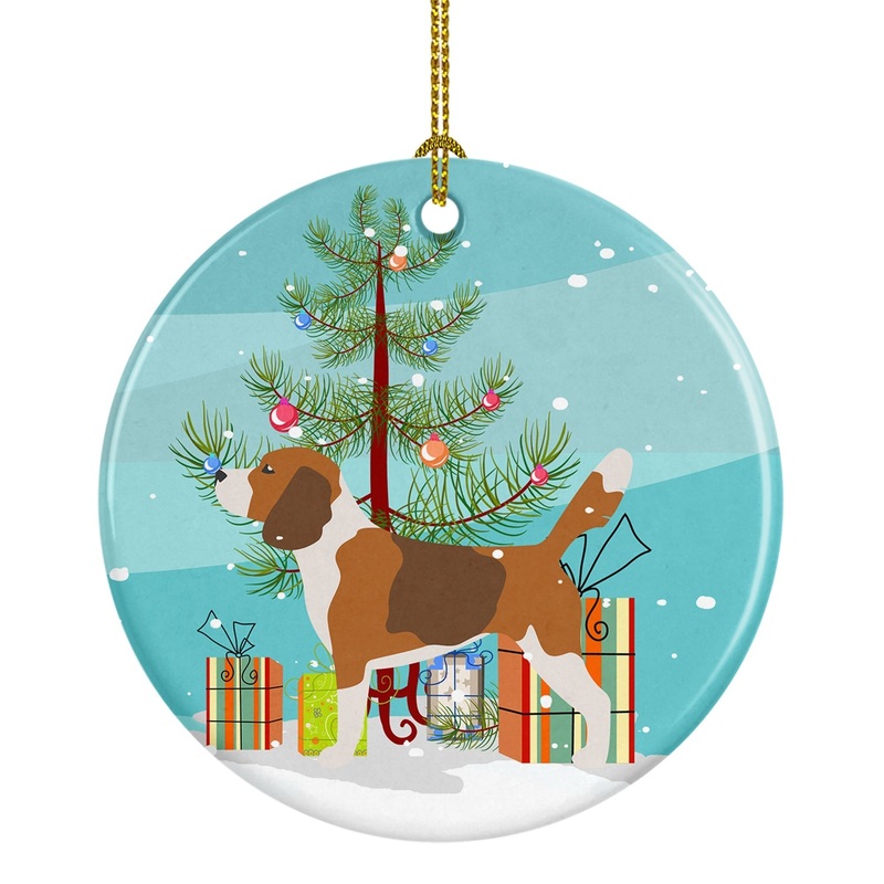 Beagle Merry Christmas Tree Ornament - Round Ceramic Ornament  Artist-Designed Keepsake Decoration BB2928CO1