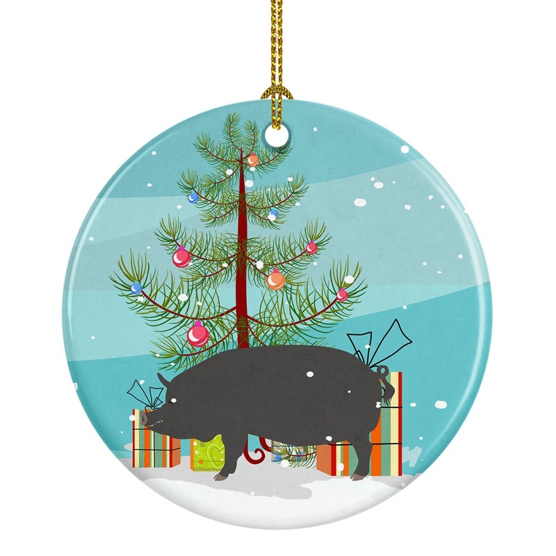 Berkshire Pig Christmas Ornament - Round Ceramic Ornament  Artist-Designed Keepsake Decoration BB9300CO1