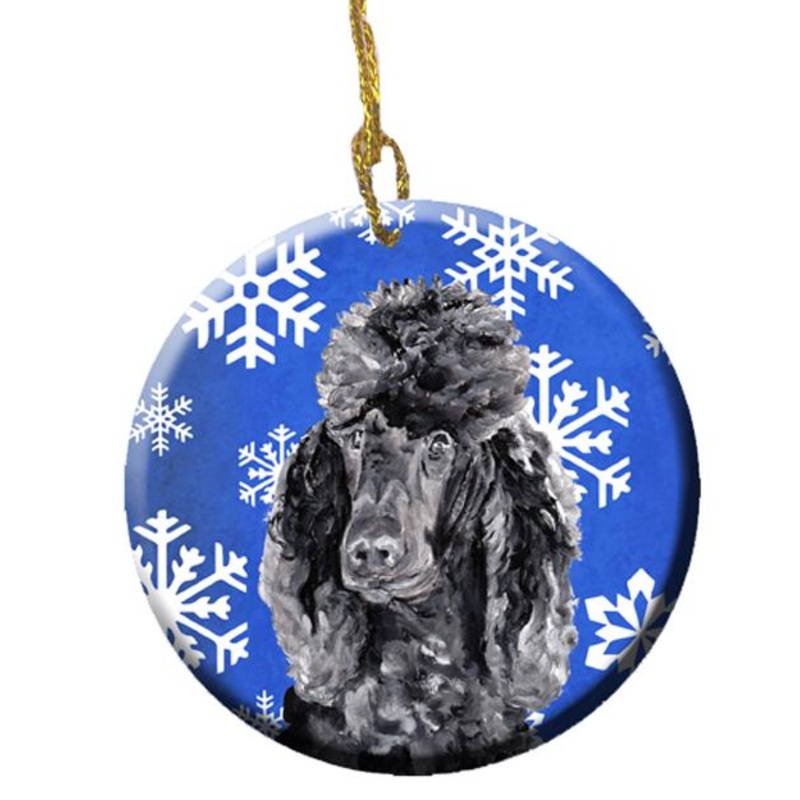 Black Standard Poodle Winter Snowflakes Ornament - Round Ceramic Ornament  Artist-Designed Keepsake Decoration SC9770CO1