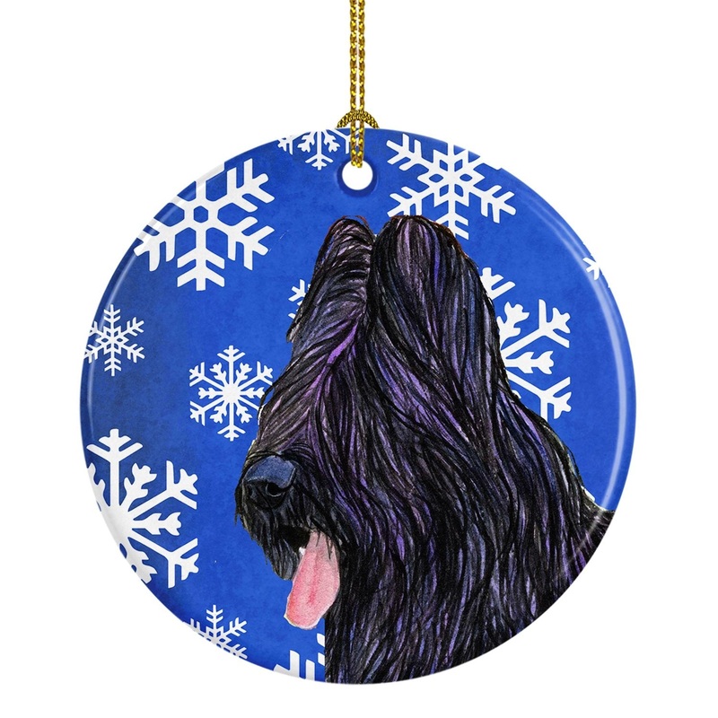 Briard Winter Snowflakes Holiday Christmas Ornament - Round Ceramic Ornament  Artist-Designed Keepsake Decoration SS4627