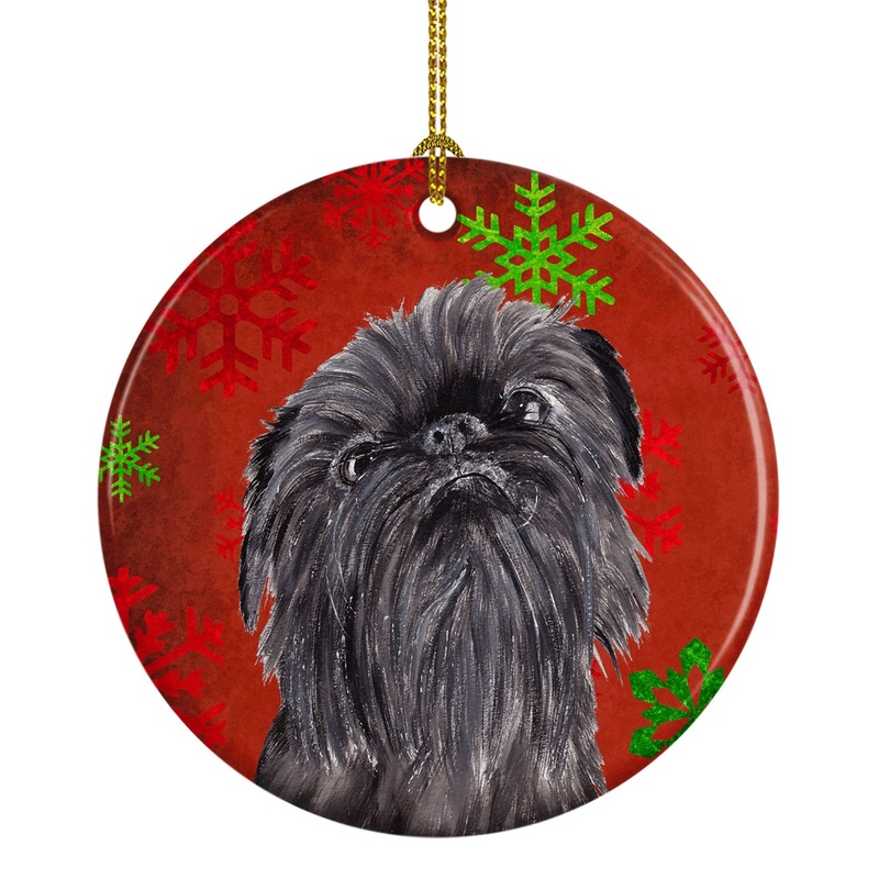 Brussels Griffon Red Snowflakes Holiday Ornament - Round Ceramic Ornament  Artist-Designed Keepsake Decoration SC9587CO1