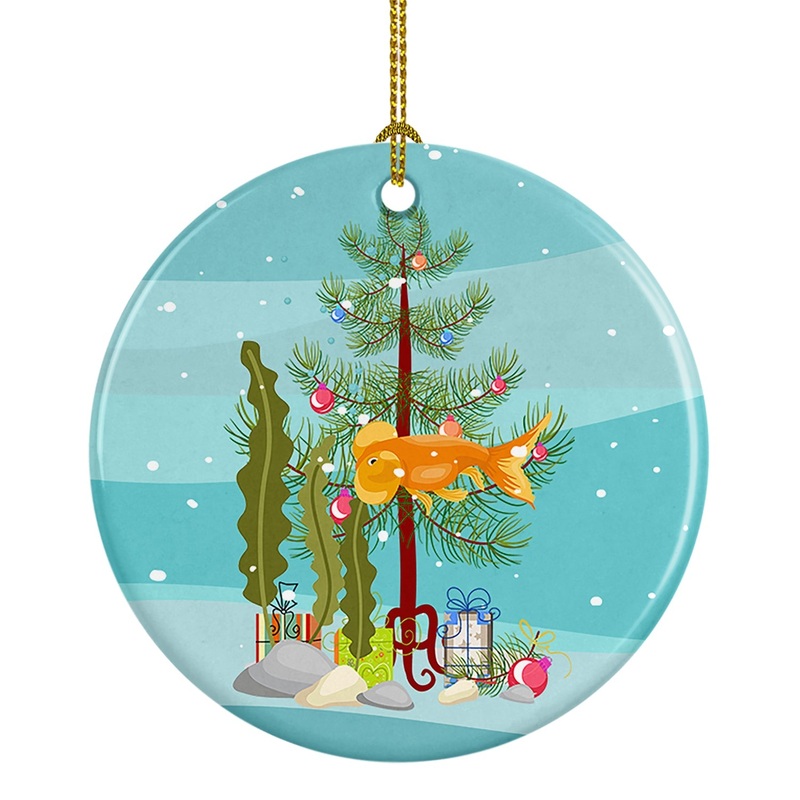 Bubble Eyed Goldfish Merry Christmas Ornament - Round Ceramic Ornament  Artist-Designed Keepsake Decoration