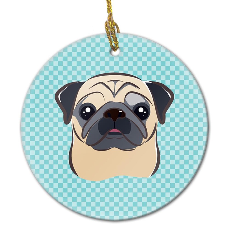 Checkerboard Blue Fawn Pug Ceramic Ornament BB1200CO1