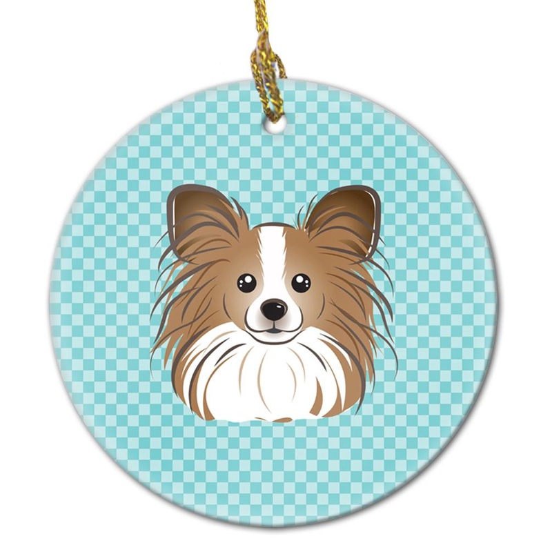 Checkerboard Blue Papillon Ceramic Ornament BB1186CO1