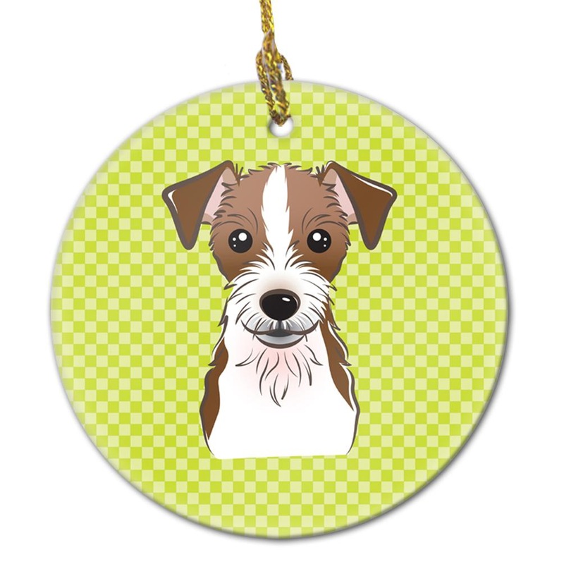 Checkerboard Lime Green Jack Russell Terrier Ceramic Ornament BB1264CO1
