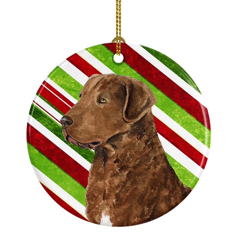 Chesapeake Bay Retriever Candy Cane Holiday Christmas Ornament - Round Ceramic Ornament  Artist-Designed Keepsake Decoration SS4600
