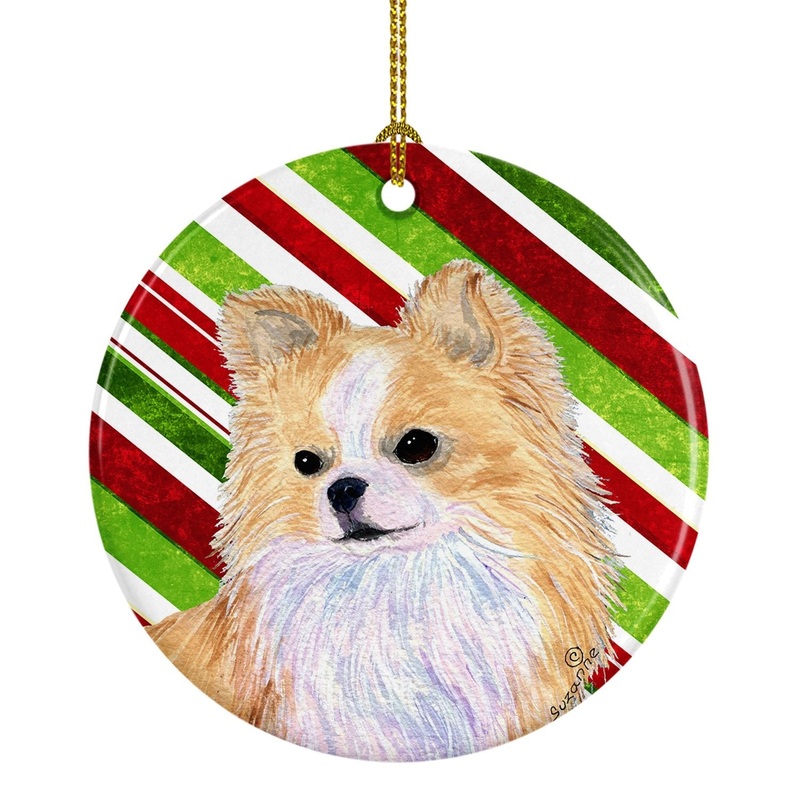Chihuahua Candy Cane Holiday Christmas Ornament - Round Ceramic Ornament  Artist-Designed Keepsake Decoration SS4542
