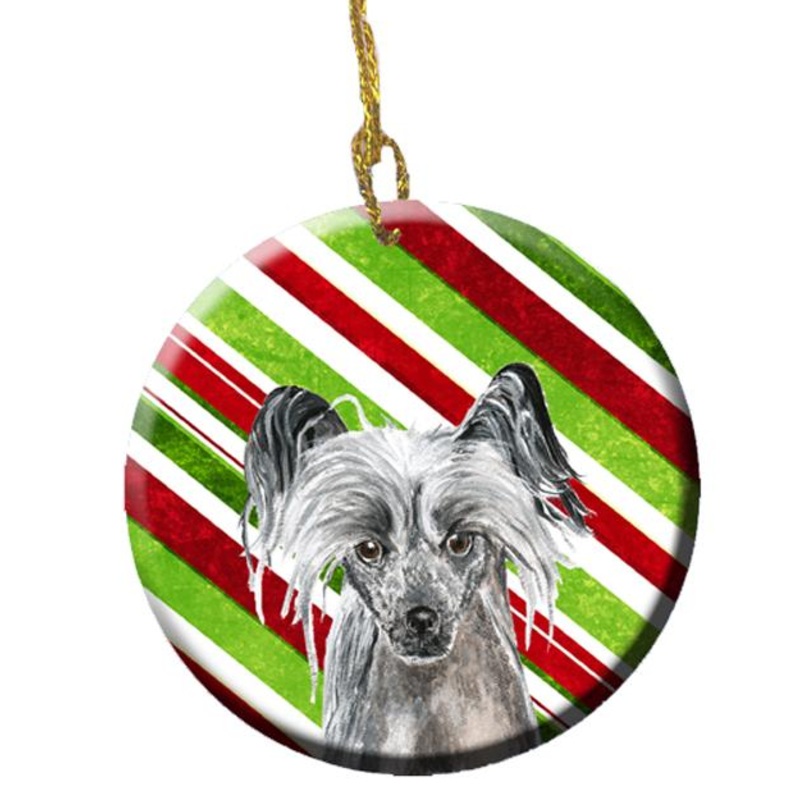 Chinese Crested Candy Cane Christmas Ceramic Ornament SC9620CO1