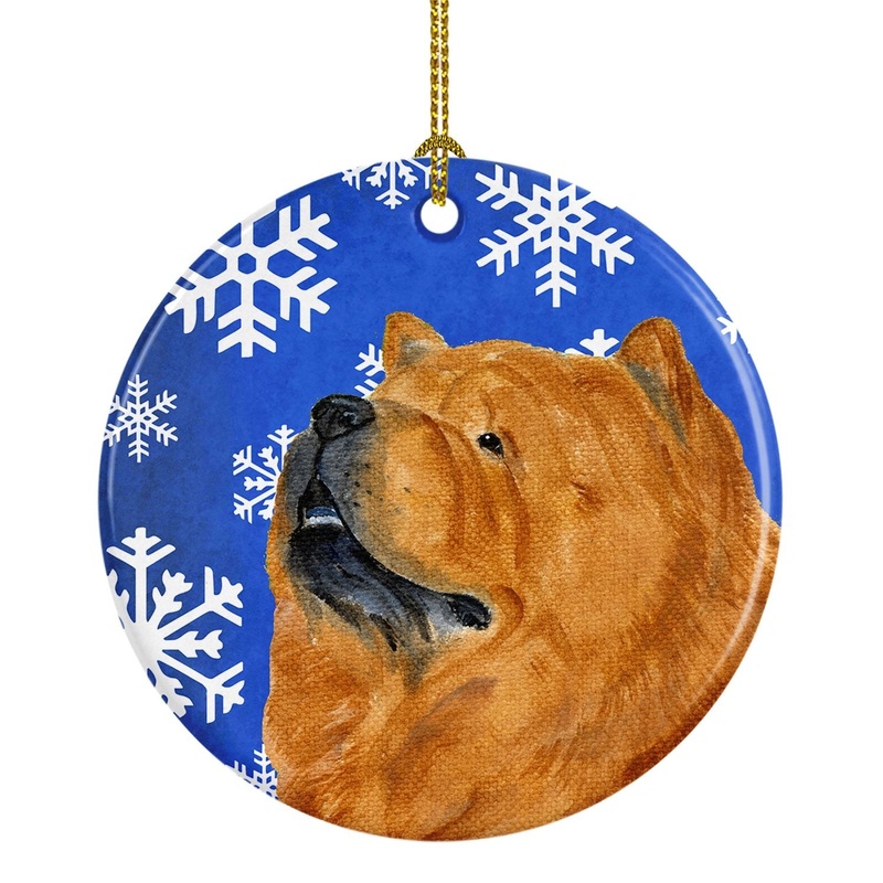 Chow Chow Winter Snowflakes Holiday Christmas Ornament - Round Ceramic Ornament  Artist-Designed Keepsake Decoration SS4640
