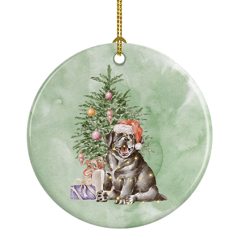 Christmas Black Labrador Retriever Puppy Ornament - Round Ceramic Ornament  Artist-Designed Keepsake Decoration