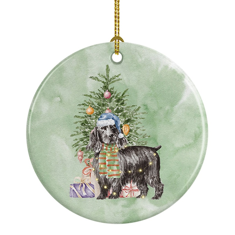 Christmas English Cocker Spaniel Black Ornament - Round Ceramic Ornament  Artist-Designed Keepsake Decoration