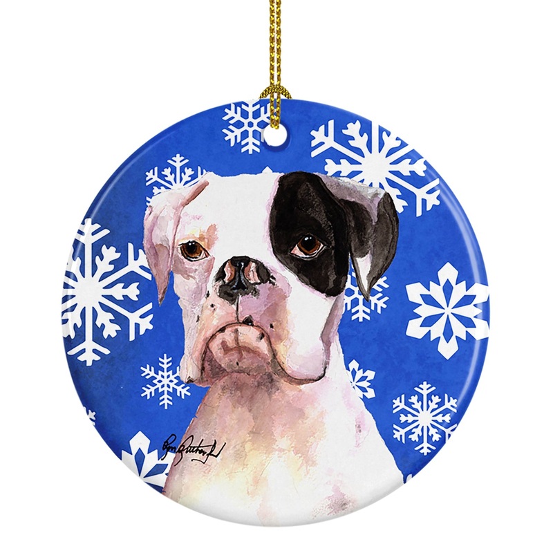 Cooper Winter Snowflakes Boxer Ceramic Ornament