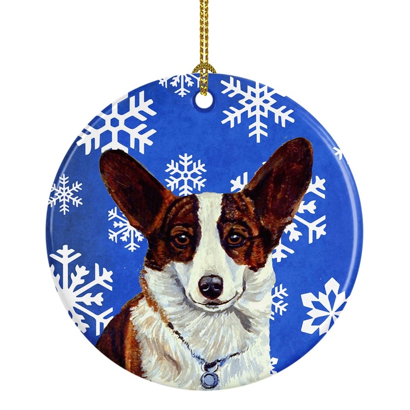 Corgi Winter Snowflake Holiday Ornament - Round Ceramic Ornament  Artist-Designed Keepsake Decoration LH9288