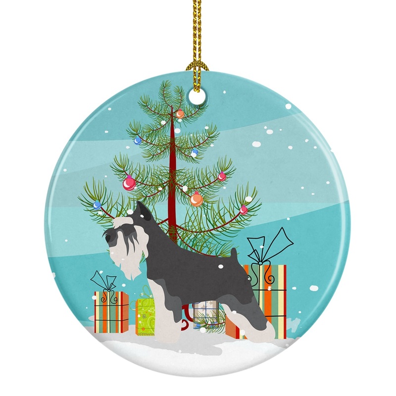Miniature Schnauzer Christmas Ornament - Round Ceramic Ornament  Artist-Designed Keepsake Decoration BB8460CO1