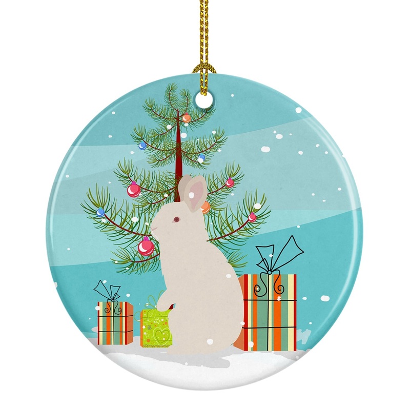 New Zealand White Rabbit Christmas Ornament - Round Ceramic Ornament  Artist-Designed Keepsake Decoration BB9332CO1